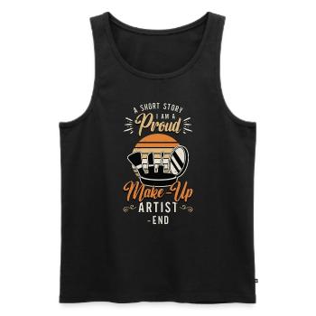 Maquilleuse Une petite histoire Je suis cosmétologue - Débardeur bio Premium Homme - noir - Devant - AI Model Male 178 light (178cm)