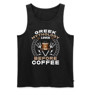 Amoureux de la mythologie grecque avant l’amateur de café antique - Débardeur bio Premium Homme - noir - Devant - Michal (187cm)