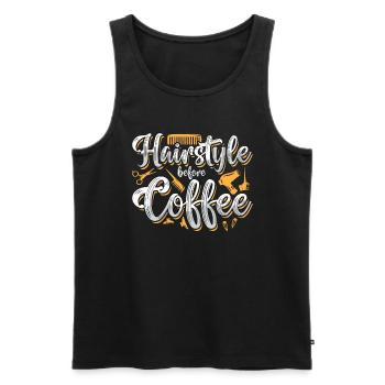 Hairstyle Before Coffee Hairdresser Coffee Lover - Men's Premium Organic Tank Top - black - Front - Michal (187cm)