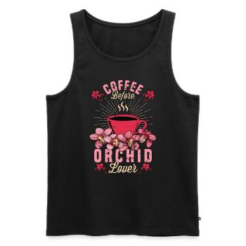 Amateur d’orchidées Café avant le jardinage Amateur de café - Débardeur bio Premium Homme - noir - Devant - AI Model Male 178 light (178cm)