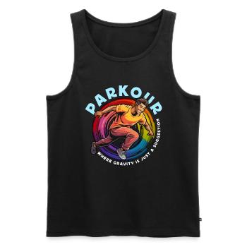 Parkour : Là où la gravité est le freerunning Amateur de parkour - Débardeur bio Premium Homme - noir - Devant - AI Model Male 178 light (178cm)