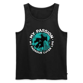 Amateur de Parkour Ma Passion Mon Parkour Freerunning - Débardeur bio Premium Homme - noir - Devant - AI Model Male 178 light (178cm)