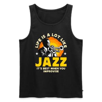 La vie de la musique jazz ressemble beaucoup à celle de son meilleur musicien - Débardeur bio Premium Homme - noir - Devant - Michal (187cm)