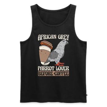 Amoureux des perroquets gris africains avant le café des perroquets - Débardeur bio Premium Homme - noir - Devant - AI Model Male 178 light (178cm)