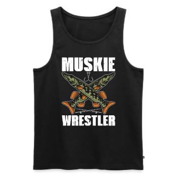 Pêche musquée Muskie Lutteur Prédateur Amateur De Poissons - Débardeur bio Premium Homme - noir - Devant - Michal (187cm)