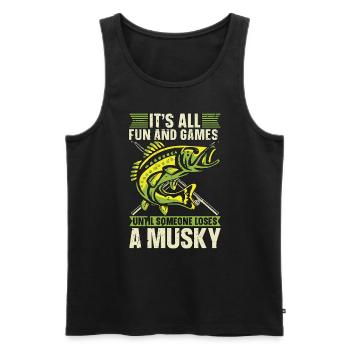 Musky Fishing It's All Fun And Games Fishing Rod - Men's Premium Organic Tank Top - black - Front - AI Model Male 178 light (178cm)