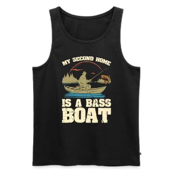 Pêche à l’achigan Ma deuxième maison est un pêcheur en bateau - Débardeur bio Premium Homme - noir - Devant - Michal (187cm)