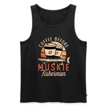 Muskie Fisherman Coffee aime la pêche amateur de café - Débardeur bio Premium Homme - noir - Devant - Michal (187cm)