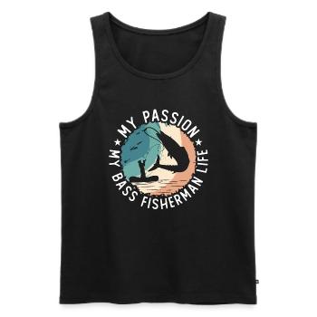 Pêcheur d’achigan Ma passion Pêche à la mouche de l’achigan - Débardeur bio Premium Homme - noir - Devant - Michal (187cm)