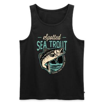 Pêche à la truite Pêche à la truite de mer tachetée Pêcheur à la ligne - Débardeur bio Premium Homme - noir - Devant - Michal (187cm)