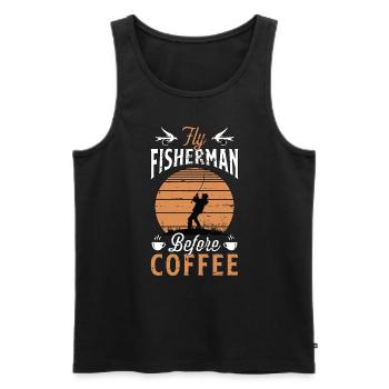Pêcheur à la mouche avant la chasse au poisson amateur de café - Débardeur bio Premium Homme - noir - Devant - Michal (187cm)
