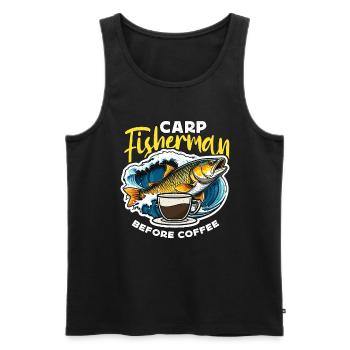Pêcheur de carpe avant la pêche sportive amateur de café - Débardeur bio Premium Homme - noir - Devant - Michal (187cm)