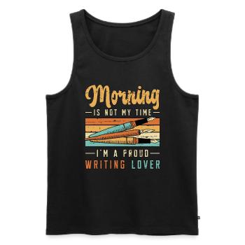 Ecrire Lover Morning Is Not My Time Journaliste - Débardeur bio Premium Homme - noir - Devant - AI Model Male 178 light (178cm)