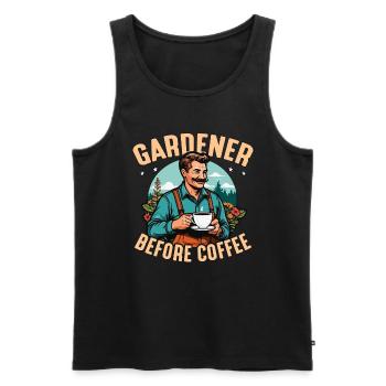 Gardener Before Coffee Loves Planting Coffee Lover - Men's Premium Organic Tank Top - black - Front - AI Model Male 178 light (178cm)