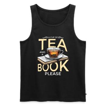Thé chaud Une tasse de thé et un livre s’il vous plaît boisson chaude - Débardeur bio Premium Homme - noir - Devant - AI Model Male 178 light (178cm)