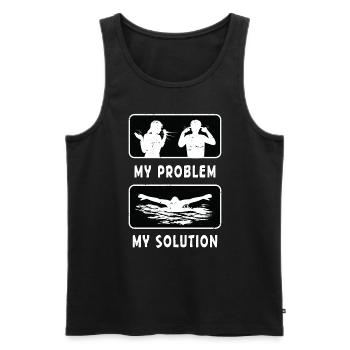 Nageur Mon problème Ma solution Pictogramme Papa Maman - Débardeur bio Premium Homme - noir - Devant - AI Model Male 178 light (178cm)