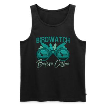 Birdwatch Avant le café Ornithologue Amateur de café - Débardeur bio Premium Homme - noir - Devant - AI Model Male 178 light (178cm)