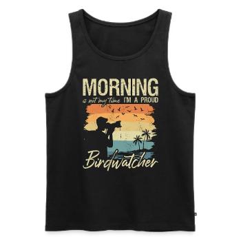 Ornithologue ornithologique : Morning Is Not My Time - Débardeur bio Premium Homme - noir - Devant - AI Model Male 178 light (178cm)