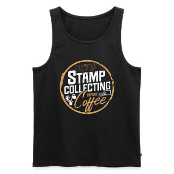 Stamp Collecting Before Postcard Coffee Lover - Men's Premium Organic Tank Top - black - Front - AI Model Male 178 light (178cm)