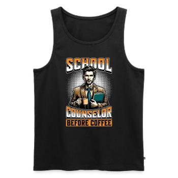 Conseiller scolaire avant de conseiller l’amateur de café - Débardeur bio Premium Homme - noir - Devant - AI Model Male 178 light (178cm)