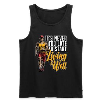 Health Coach It's Never Too Late To Start Workout - Männer Premium Bio Tank Top - Schwarz - Vorne - Michal (187cm)