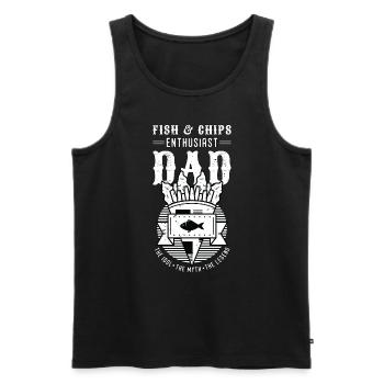Amateur de fish & chips Papa The Idol Cuisine britannique - Débardeur bio Premium Homme - noir - Devant - AI Model Male 178 light (178cm)