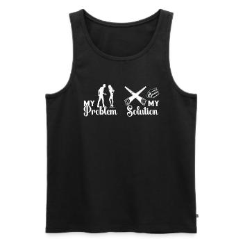 Arboriculteur Ma problématique Ma solution Pictogramme Maman Papa - Débardeur bio Premium Homme - noir - Devant - AI Model Male 178 light (178cm)