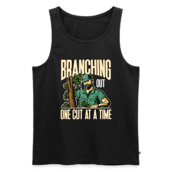Arborist Branching Out One Cut At A Forest Worker - Men's Premium Organic Tank Top - black - Front - AI Model Male 178 light (178cm)
