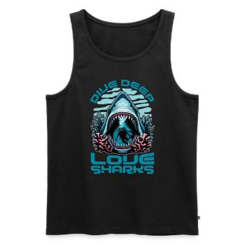 Shark Enthusiast Dive Deep Love Shark Marine Life - Men's Premium Organic Tank Top - black - Front - Michal (187cm)