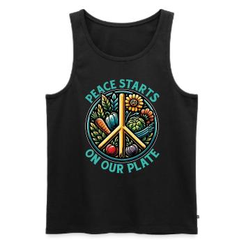 Vegetarian Peace Starts On Your Plate Animal Lover - Men's Premium Organic Tank Top - black - Front - Michal (187cm)
