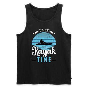Pêche en kayak Je suis sur Kayak Time Aime les sports nautiques - Débardeur bio Premium Homme - noir - Devant - AI Model Male 178 light (178cm)