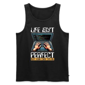 Coder Life Isn't Perfect But Your Code Developer - Männer Premium Bio Tank Top - Schwarz - Vorne - AI Model Male 178 light (178cm)