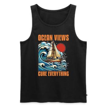 Navigation Vue sur l’océan Cure Everything Pêcheur - Débardeur bio Premium Homme - noir - Devant - Michal (187cm)