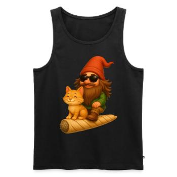 Cooler Zwerg mit Katze auf Joint fliegend - Weed - Männer Premium Bio Tank Top - Schwarz - Vorne - Michal (187cm)