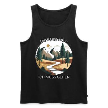 The Mountains Are Calling – Hiking & Adventure - Men's Premium Organic Tank Top - black - Front - AI Model Male 178 light (178cm)
