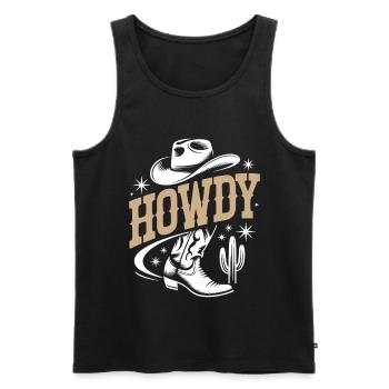 Howdy - Western Cowboy with Hat and Cactus - Men's Premium Organic Tank Top - black - Front - AI Model Male 178 light (178cm)