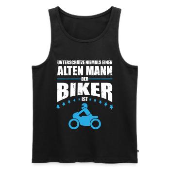 Alter Mann - Biker | Retro Vintage - Männer Premium Bio Tank Top - Schwarz - Vorne - Michal (187cm)