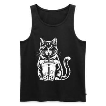Katze mit Bubble Tee - Männer Premium Bio Tank Top - Schwarz - Vorne - AI Model Male 178 light (178cm)