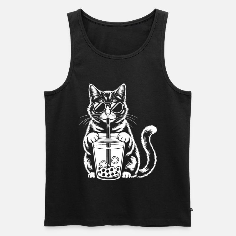 Katze mit Bubble Tee - Männer Premium Bio Tank Top - Schwarz