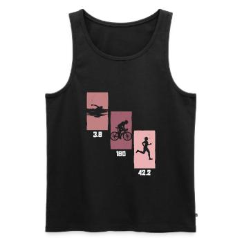 3.8 | 180 | 42.2 - Triathlon Frauen Training - Männer Premium Bio Tank Top - Schwarz - Vorne - AI Model Male 178 light (178cm)