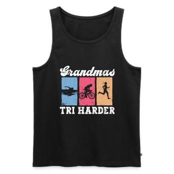 Grandmas Tri Harder - Triathlon Frauen Oma - Männer Premium Bio Tank Top - Schwarz - Vorne - AI Model Male 178 light (178cm)