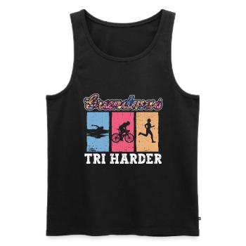 Grandmas Tri Harder - Triathlon Frauen Oma - Männer Premium Bio Tank Top - Schwarz - Vorne - AI Model Male 178 light (178cm)