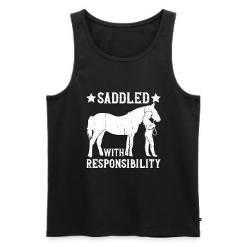 Mit Verantwortung gesattelt - Pferdetrainer Reiten - Männer Premium Bio Tank Top - Schwarz - Vorne - AI Model Male 178 light (178cm)