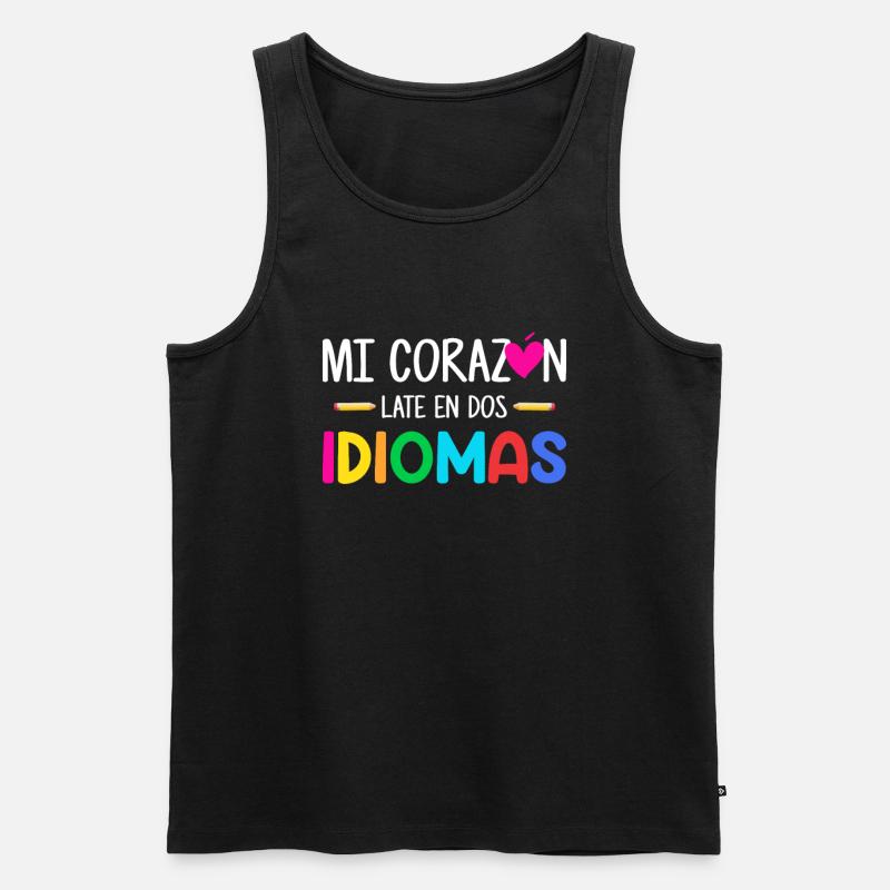 Mi corazon late en dos idiomas, zweisprachig Spanisch - Männer Premium Bio Tank Top - Schwarz