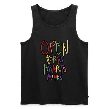 Open Ports Hearts and Minds - Männer Premium Bio Tank Top - Schwarz - Vorne - AI Model Male 178 light (178cm)