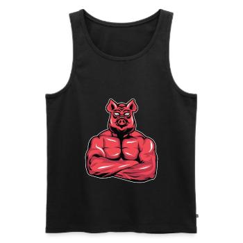 Bodybuilder Cochon Muscles Fitness Gift - Débardeur bio Premium Homme - noir - Devant - Michal (187cm)