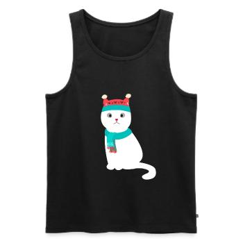 Weihnachten Süß weiße Katze mit Mütze und Schal - Men's Premium Organic Tank Top - black - Front - Michal (187cm)