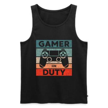 Gamer on Duty Gaming Geschenk - Männer Premium Bio Tank Top - Schwarz - Vorne - AI Model Male 178 light (178cm)