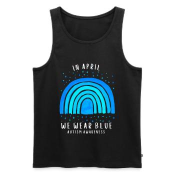 In April we wear Blue Autism Awareness - Männer Premium Bio Tank Top - Schwarz - Vorne - AI Model Male 178 light (178cm)