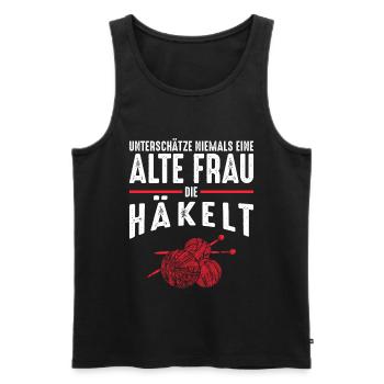 Alte Frau - Häkeln | Vintage Retro Style - Männer Premium Bio Tank Top - Schwarz - Vorne - Michal (187cm)